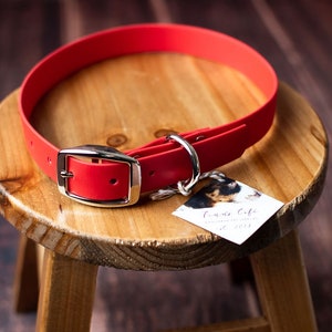 Collier rouge imperméable pour chien au choix 1 po. 3/4 po. ou 1/2 po. / Collier robuste pour chien / Collier pour chien avec boucle en métal / Collier en biothane pour chiot fille garçon