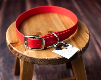 Waterproof Red Dog Collar Choose Width 1", 3/4" or 1/2" / Sturdy Dog Collar /  Dog Collar Metal Buckle / Biothane Collar for Puppy Girl Boy