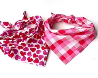 PERSONALIZED* Valentines Day Plaid Check Hearts Dog Bandana / Pet Scarf / Valentines Day Love Bandanna / Pink Bandana add Name