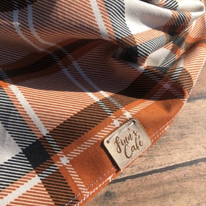 Personalized Fall Plaid Dog Bandana / Plaid Rustic Orange Fall Autumn Pet Bandana / Plaid White Burnt Orange October Bandanna image 4