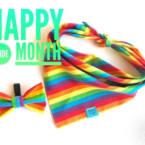 Personalized Rainbow Stripes Pride Bandana Only / Rainbow Colors Dog Bandanna Cotton Bandana / Gay Pride Bandana Scarf Custom / Matching Tie