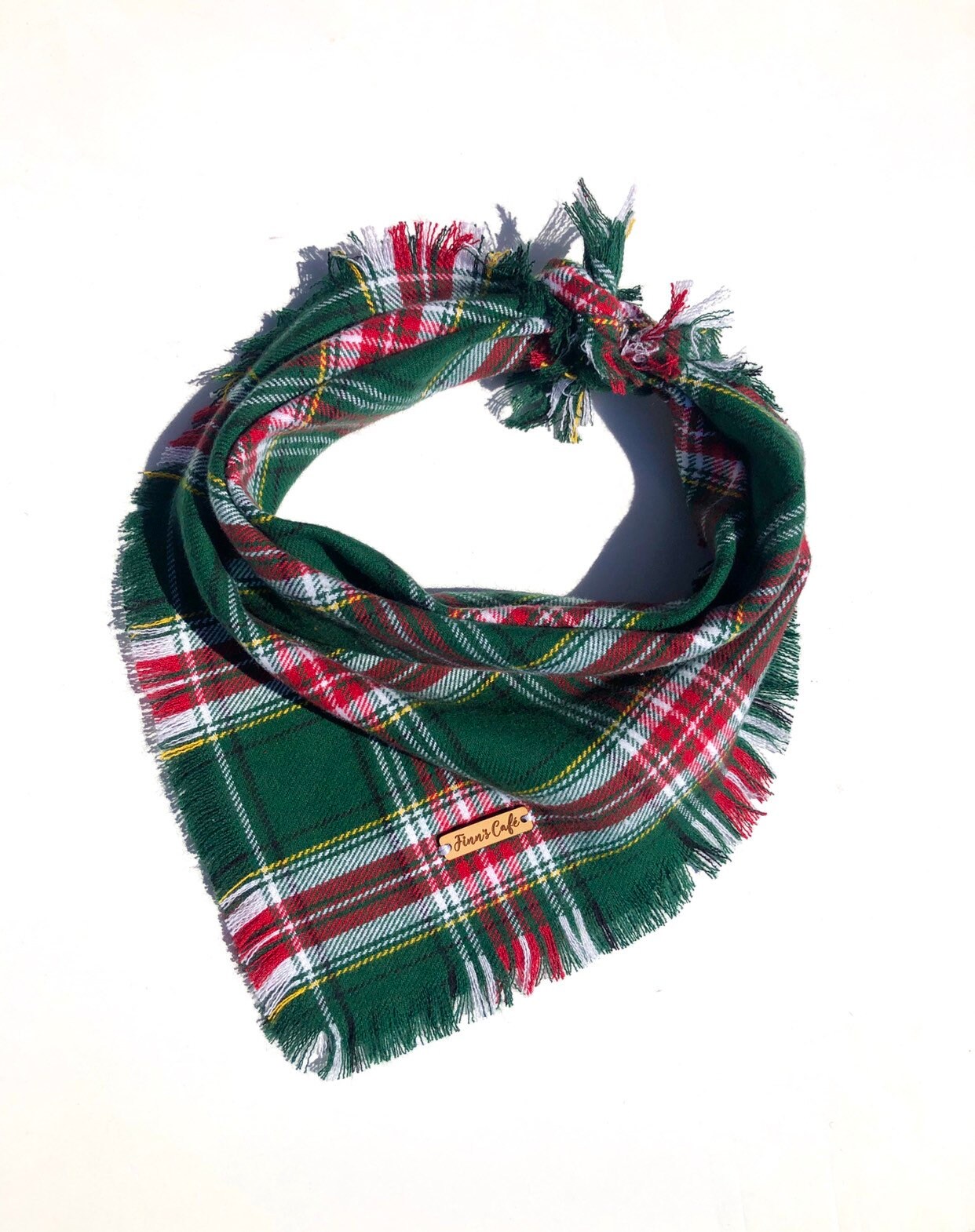 Green Plaid Frayed Flannel Dog Bandana / Holiday Christmas Green Plai…