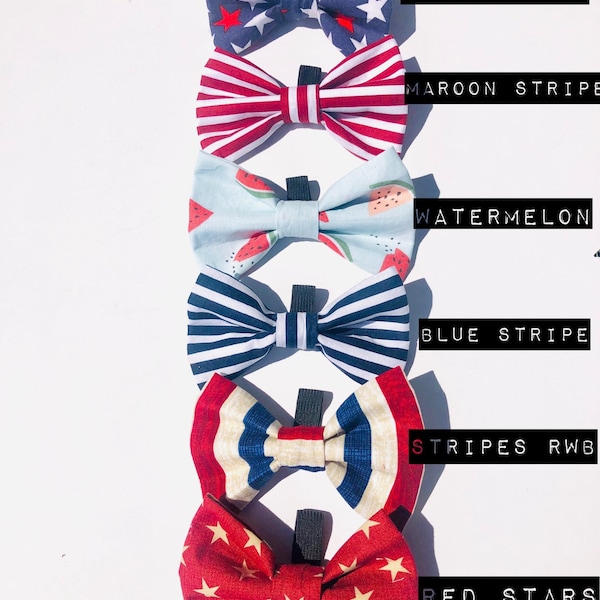 Patriotic Summer Pet Bow-Ties / Various Pattern Dog Collar Bow Tie / Dog Bow-Tie's Red White and Blue Bow Ties