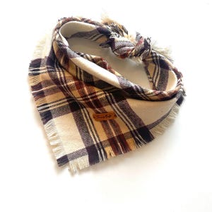 Personalized* Fall Country Plaid Check Frayed Flannel Dog Bandana / Plaid Tan Flannel/ Harvest Autumn Fall / Autumn Pumpkins Halloween Scarf