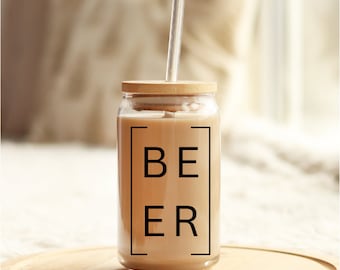 Beer Coffee Glass Tumbler & Straw 16oz | Beer Glass | Cup Mug Glass Libbey | Groomsman Gift | Bridesmaid Gift | Housewarming Gift with Box