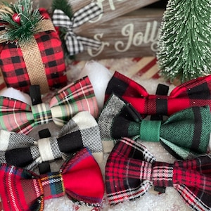 Holiday Bow Tie Christmas Bow-Ties / Flannel Christmas Plaid Bow Tie / Various Pattern Dog Collar Bow Tie /  Dog Bowties / Matching Bowtie