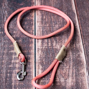 Coral Climbing Rope Dog Leash / Rock Climbing Rope Dog Leash / Coral and Grey Leash Genuine Rock Climbing Rope