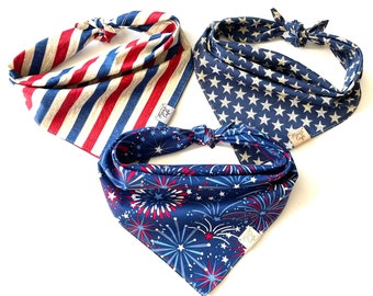 Personalized Patriotic American Flag Stars Dog Bandana / Red White And Blue / Memorial Day, 4th of July / Red White Blue Stars Scarf