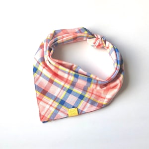 Easter Pink and Blue Plaid Dog Bandana / Girl Dog Bandana / Fall Colors Dog Bandana / Pink Light Flannel / Spring Puppy Paw