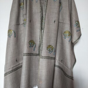 Handmade and Hand embroidered 100% Fauna concept Bootah embroidered shawl, Premium Cashmere travel wrap, valentine&#39;s gift idea.