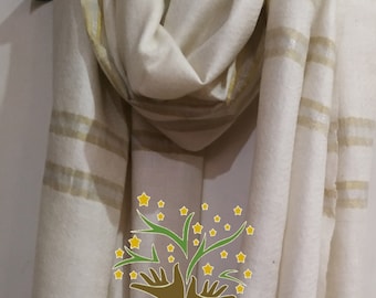 100% Cashmere | Handloomed | Women Scarf/Shawl | Finest Kashmir Pashmina Fabric || 2 ply | 140 yarn count  | Gold And Silver Zari Stripes