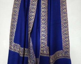 Handwoven and hand embroidered 100% pure changthangi kashmir pashmina Blue color shawl,  Bridesmaid gift wedding wrap, 100x 200 cm