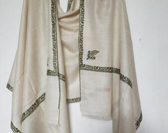 Nicho hecho a mano y elegante original cachemira Pashmina mejor chal blanco bordado sozni, envoltura de boda, 200 x 70 cm