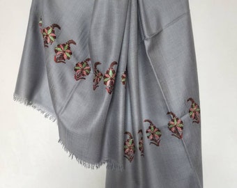 Handcrafted 100% pure kashmir pashmina sozni Flower embroidered bootidar shawl, anniversary present, meditation fashion scarf Christmas gift