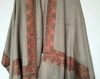 Sozni embroidered natural Tan wedding shawl ,Kashmiri pashmina shawl, christmas gift, meditation shawl, wedding party gift,Bridal accessory.