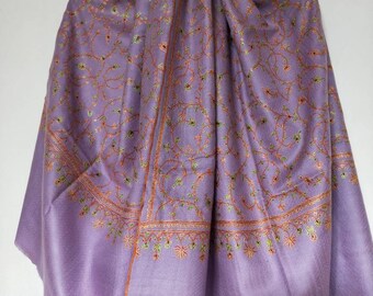 Handweaved and Hand embroidered 100% pure lavender jalli shawl in floral motifs, wedding gift, Bridesmaid scarf, meditation stole.