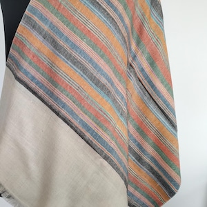 Handmade Kashmir Pashmina Scarf: Striped Ikat Tie Dye Shawl