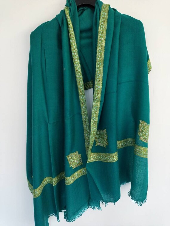 Châle Pashmina 100% Cachemire Brodé Main - Rouge Profond, Motif Paisley, Pour Mariage Ou Soirée