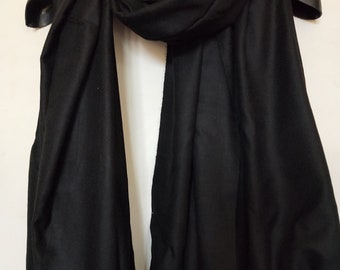 Christmas gift, Handwoven organic pure kashmiri pashmina fabric solid black color, luxurious cashmere suitable for throws, wraps, cape,