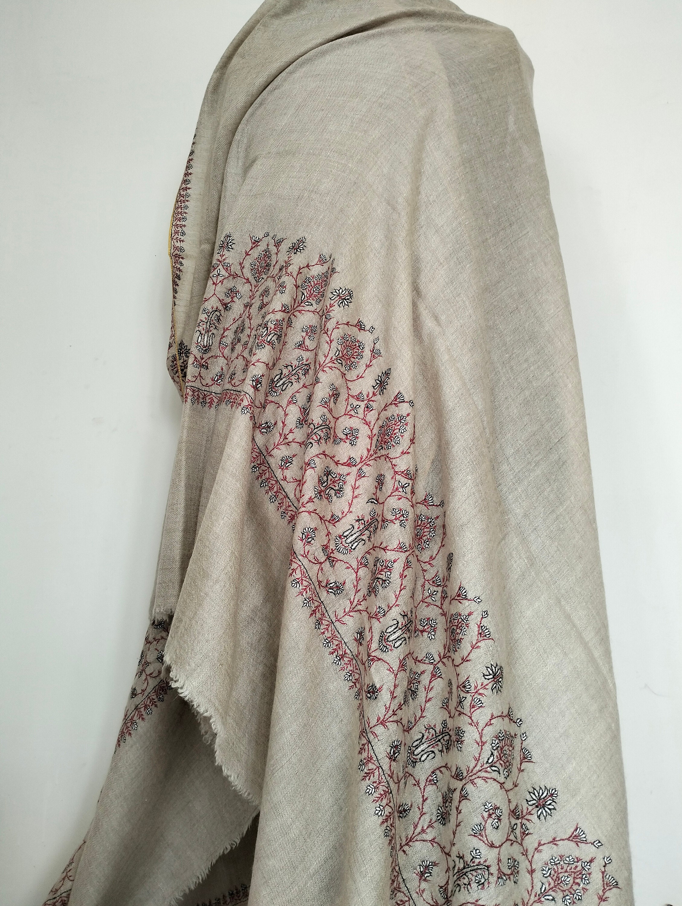 Kashmiri All-Over Embroidered Pashmina Scarf/Stole/Shawl – Elegant Aari Work Wrap | Famaza Couture main image 1