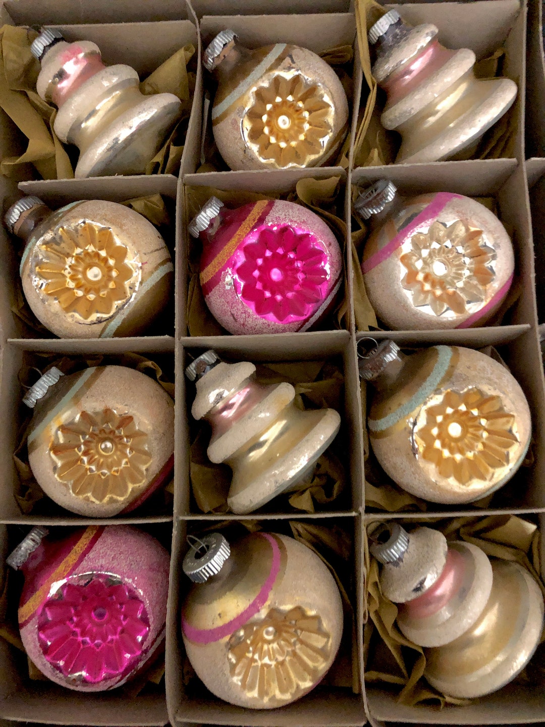 Shiny Brite Vintage Pink Mica Ornament Set of 12 in Original Box Etsy