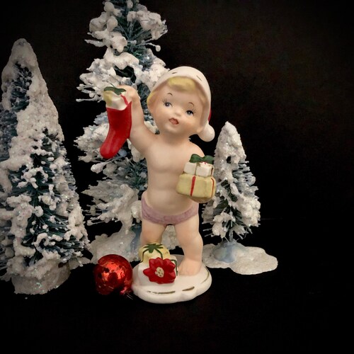 Napco Vintage Christmas Santa Baby with shops stocking MCM midcentury