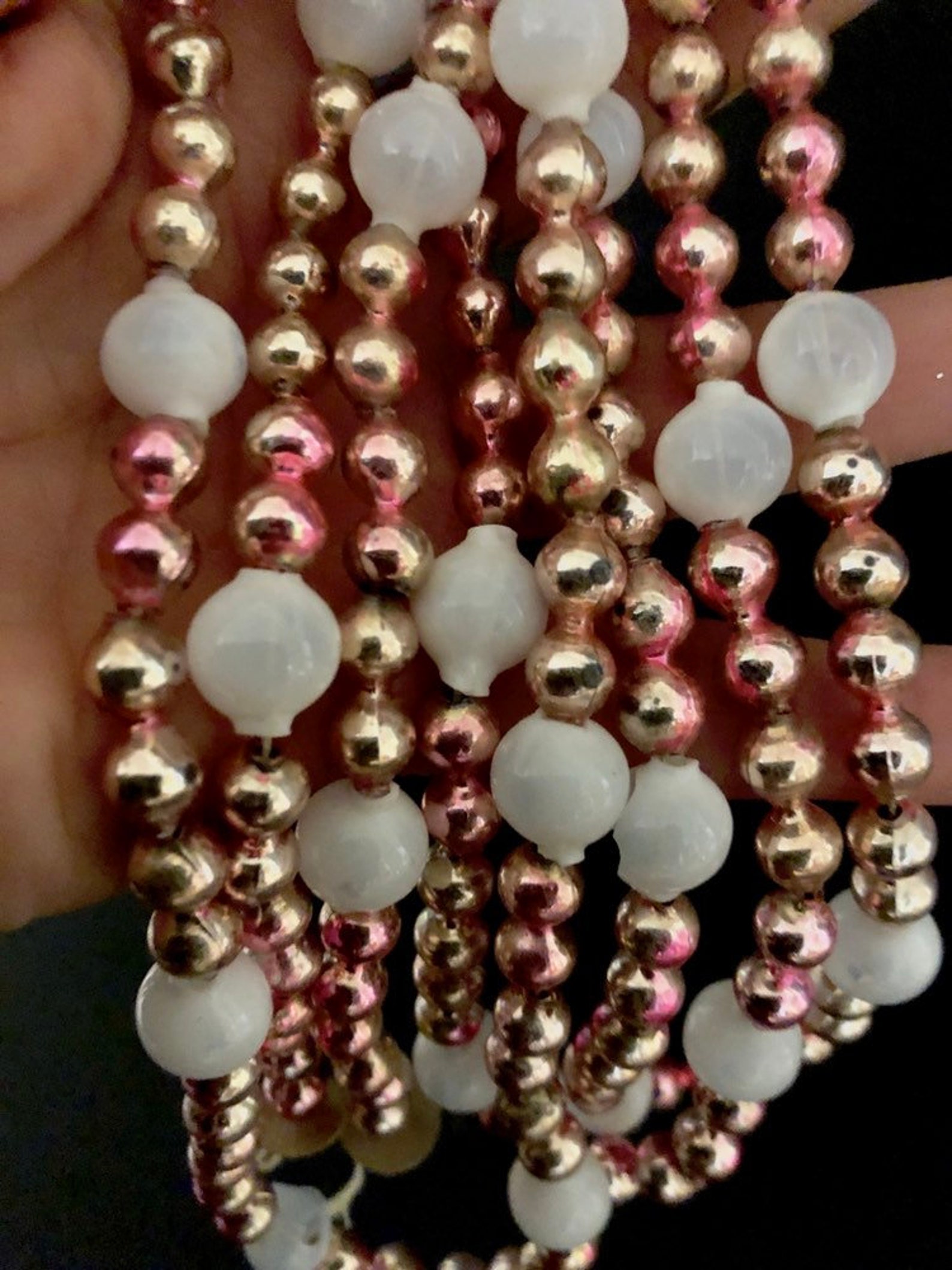 Vintage Christmas mercury glass garland pink double beads and Etsy