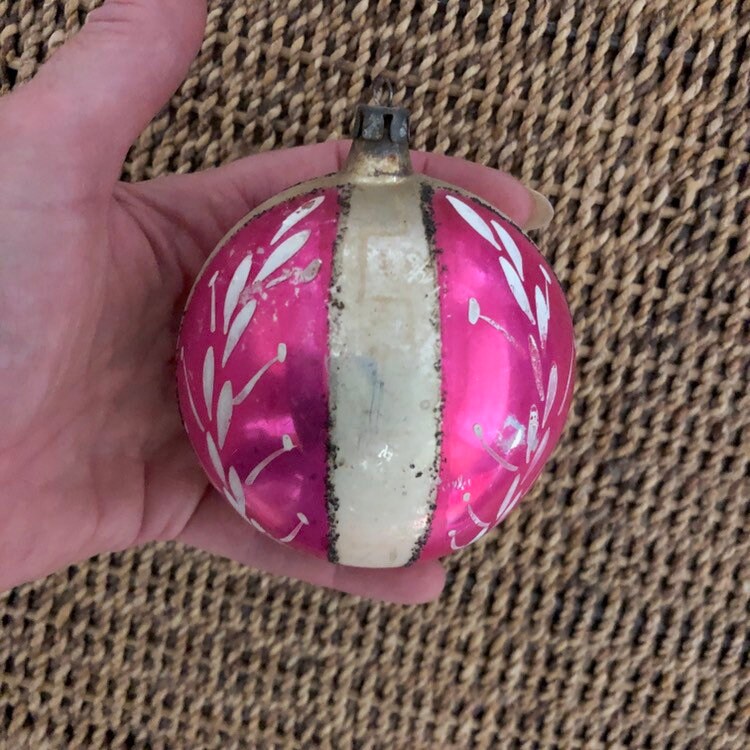 Jumbo Polish Vintage Christmas Mercury Glass Handblown Ornament Fuschia