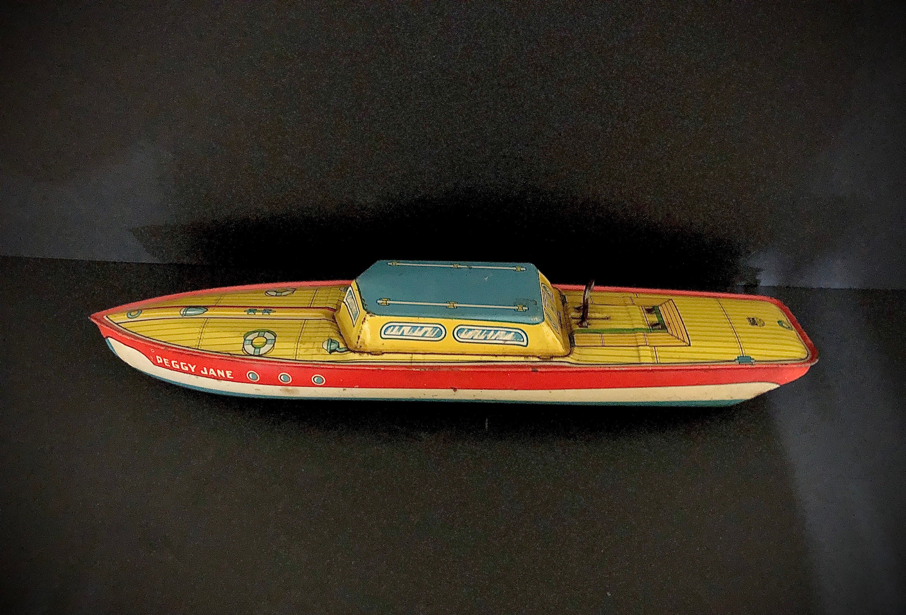 0lder Vintage Tin Wind Up Toy Yacht Boat works Fathers day Etsy
