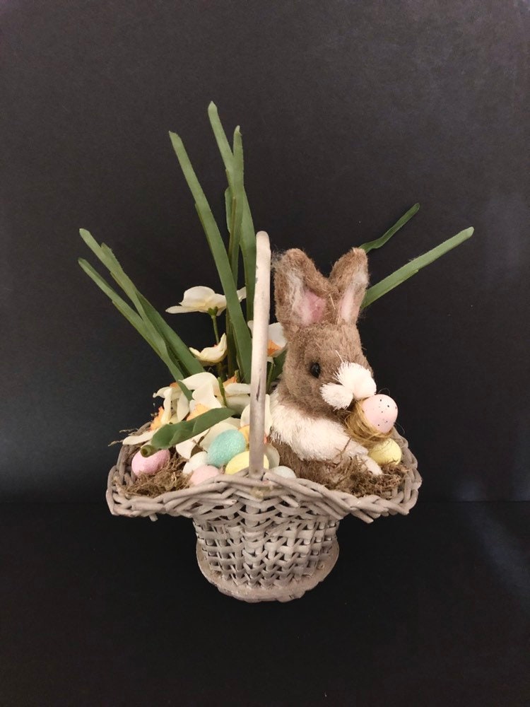 Vintage Wicker Easter Basket With Sisal Easter Bunny and Etsy