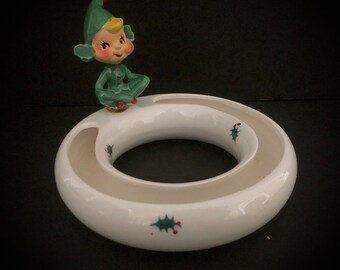 Holt Howard Vintage Pixie Pansy Floral Ring or Frog Planter elf pixies MCM midcentury