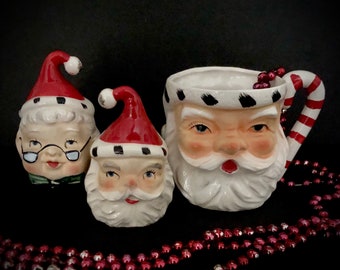 Lefton Vintage Christmas Santa and Mrs Claus double sided mug salt pepper shakers MCM midcentury