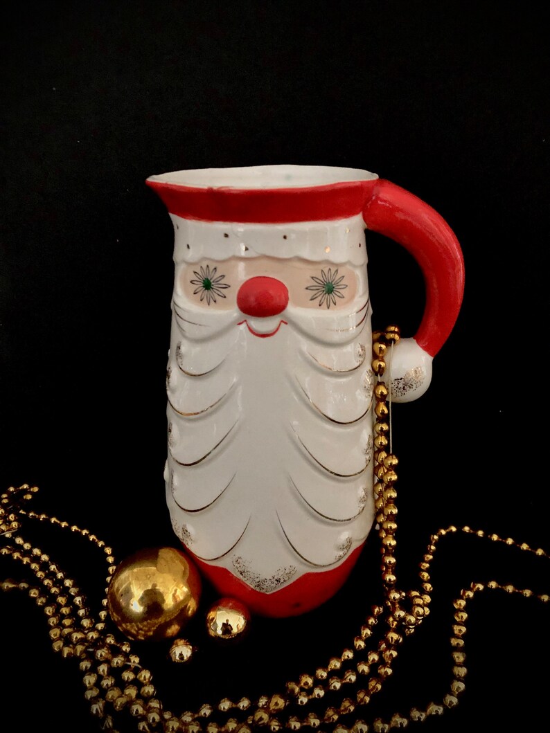 Larger Holt Howard Vintage Christmas Starry Eyed Santa Pitcher 1950 MCM midcentury image 1