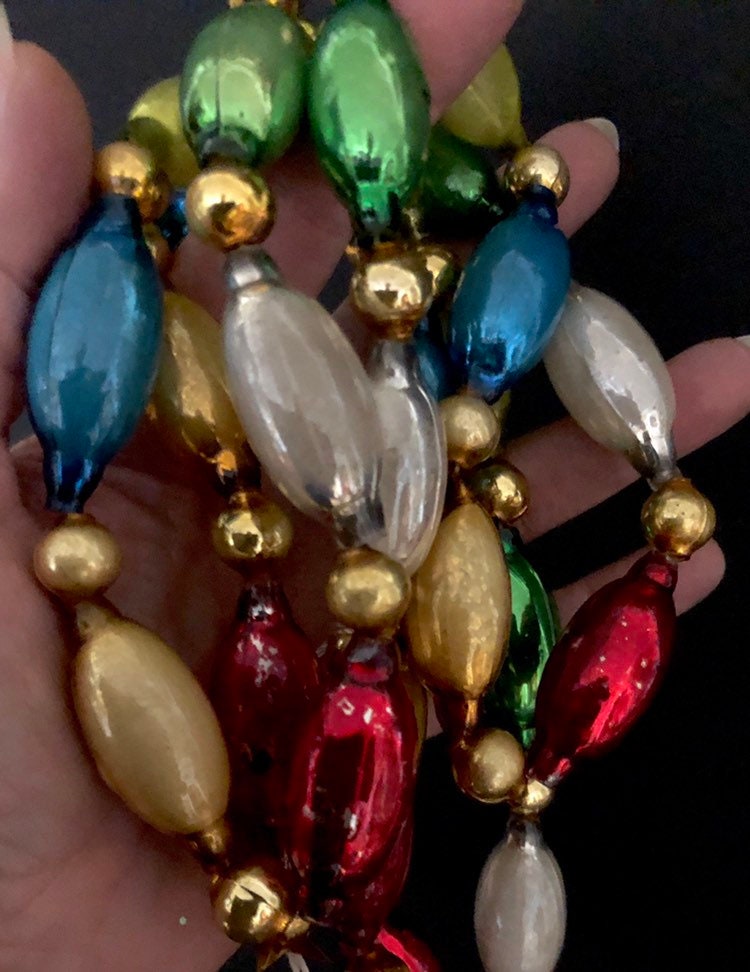 Vintage 50s Christmas mercury glass garland restrung large beads six