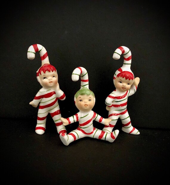 Lefton Vintage Christmas Candycane Kids Elf Pixie Elves Pixies Etsy