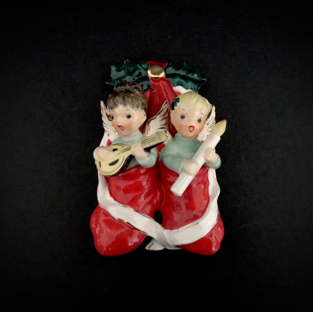 Napco Vintage Christmas Wall Pocket Angels in Stockings Etsy