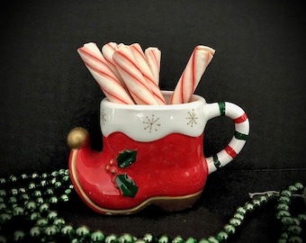 Napco Vintage Christmas Santa Boot Mug with candycane handle MCM midcentury
