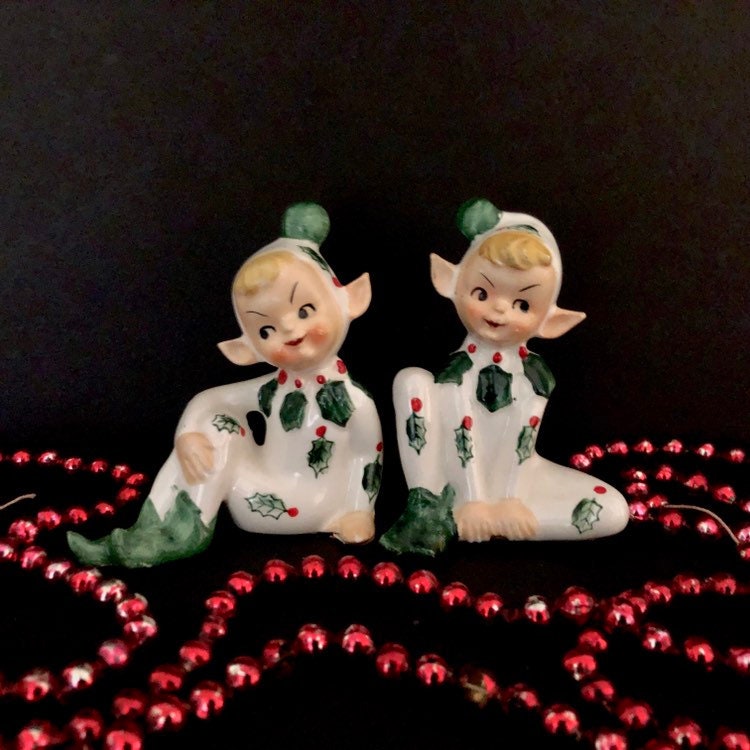 Lefton Vintage Christmas Elf Pixie Salt and Pepper Shakers elves pixies ...