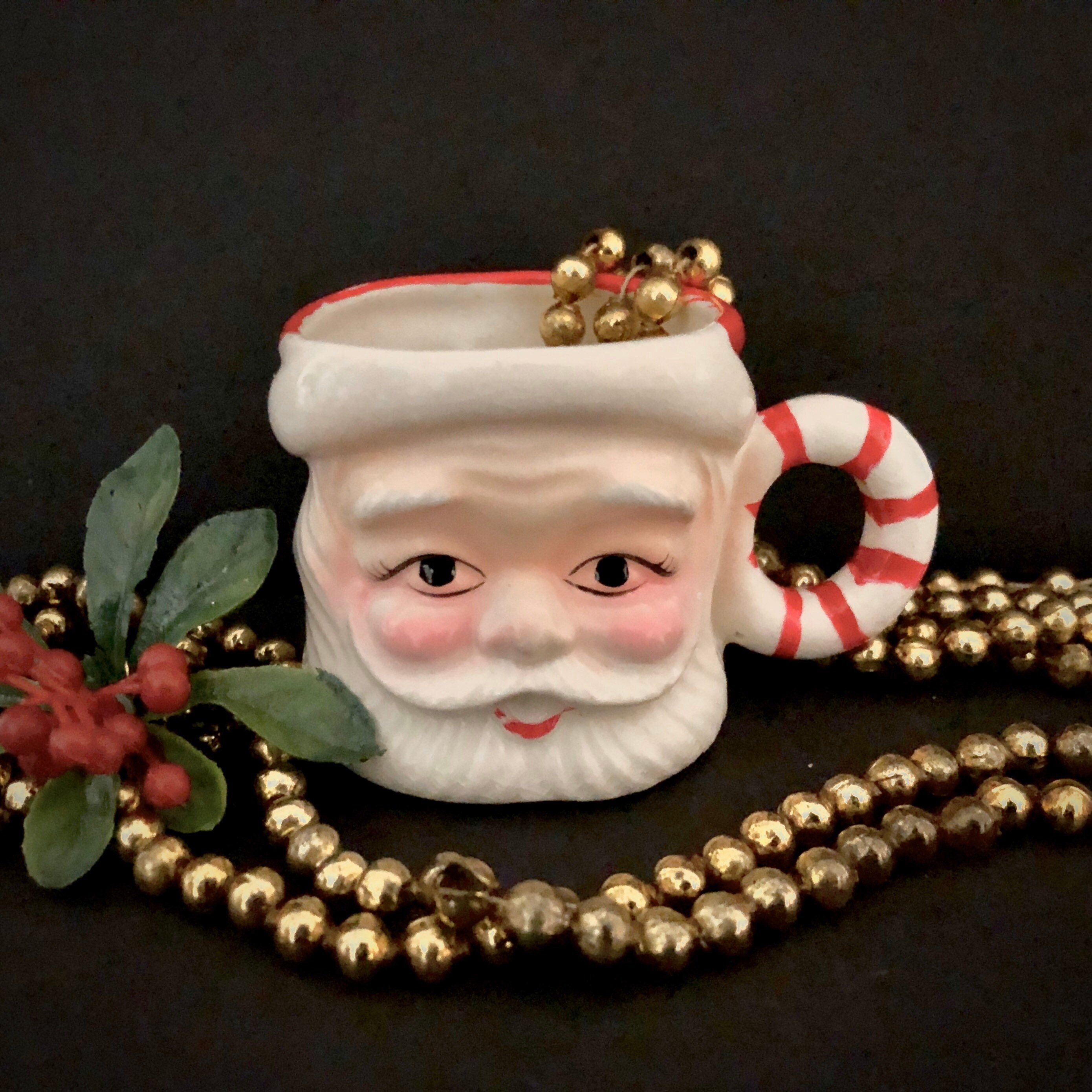 Vintage Christmas Santa Mug Candycane Handle Candy cane retro midcentury