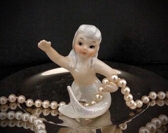Mint Vintage Iridescent Mermaid candleclimber candlehugger figurine retro midcentury