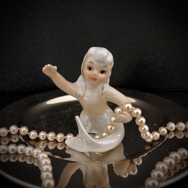 Mint Vintage Iridescent Mermaid candleclimber candlehugger figurine retro midcentury