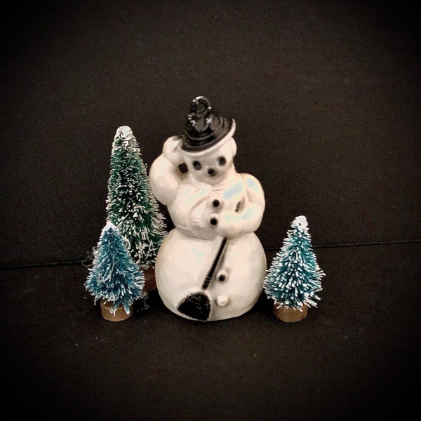 Vintage Christmas Snowman putz village accessory Celluloid Ornament MCM retro midcentury