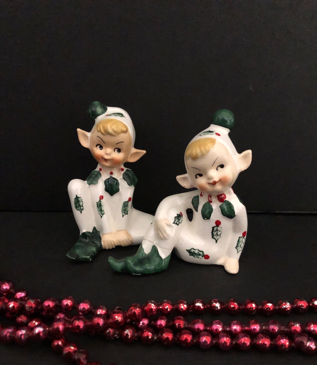 Lefton Vintage Christmas Elf Pixie Salt and Pepper Shakers Elves Pixies