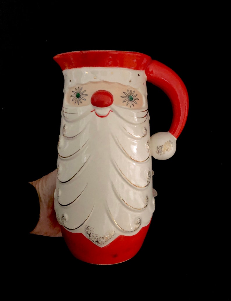 Larger Holt Howard Vintage Christmas Starry Eyed Santa Pitcher 1950 MCM midcentury image 3