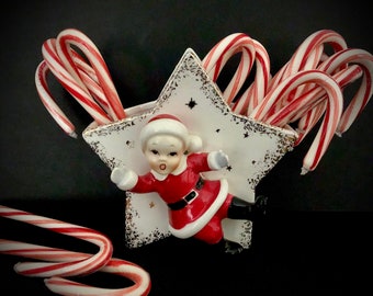 Norcrest Vintage Christmas Star Santa Boy Planter MCM midcentury