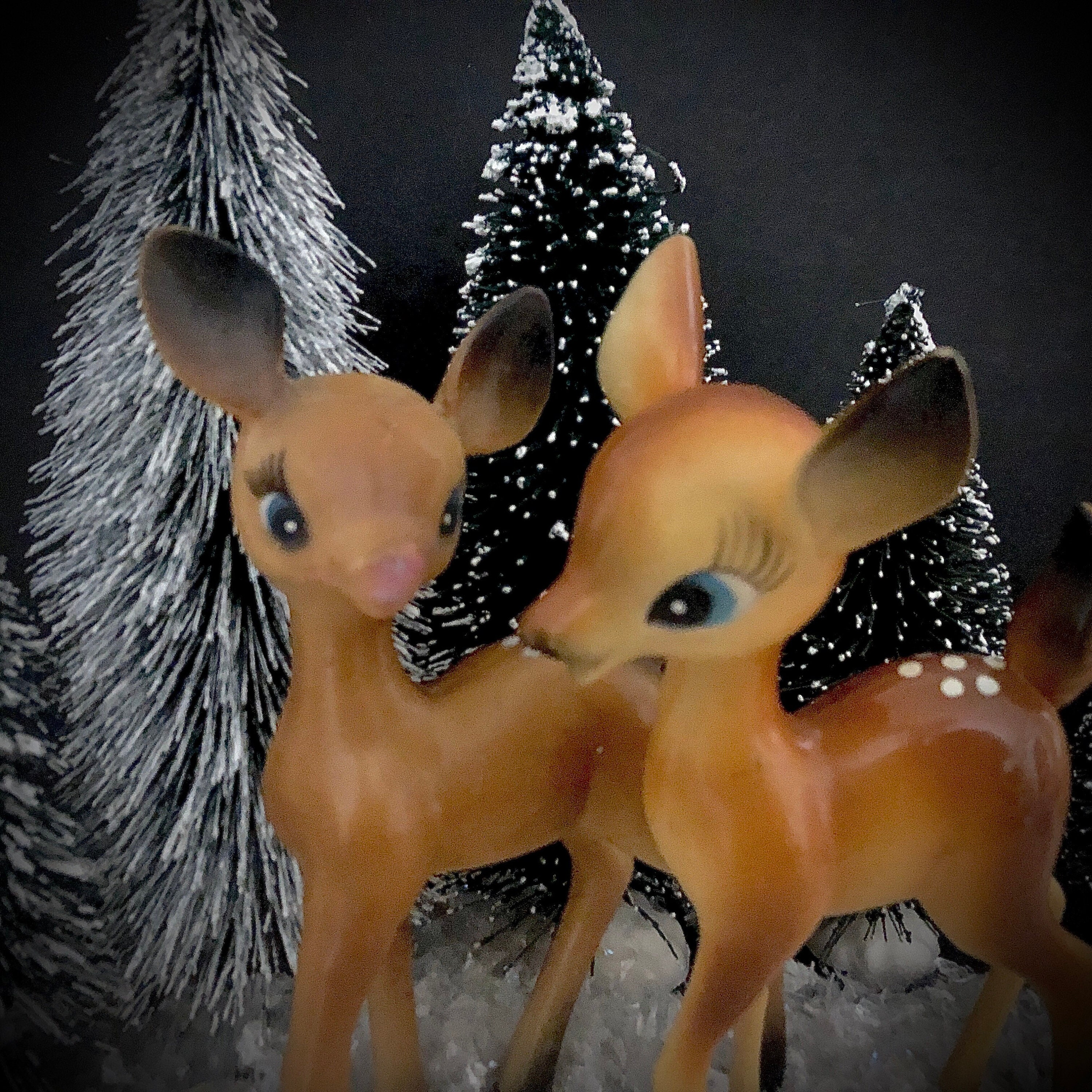 Vintage Christmas Bambi and Faline Plastic Deer Disney MCM midcentury
