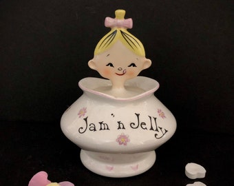 Lipper and Mann Jolly Girls Pixieware Jam n Jelly jar MCM midcentury