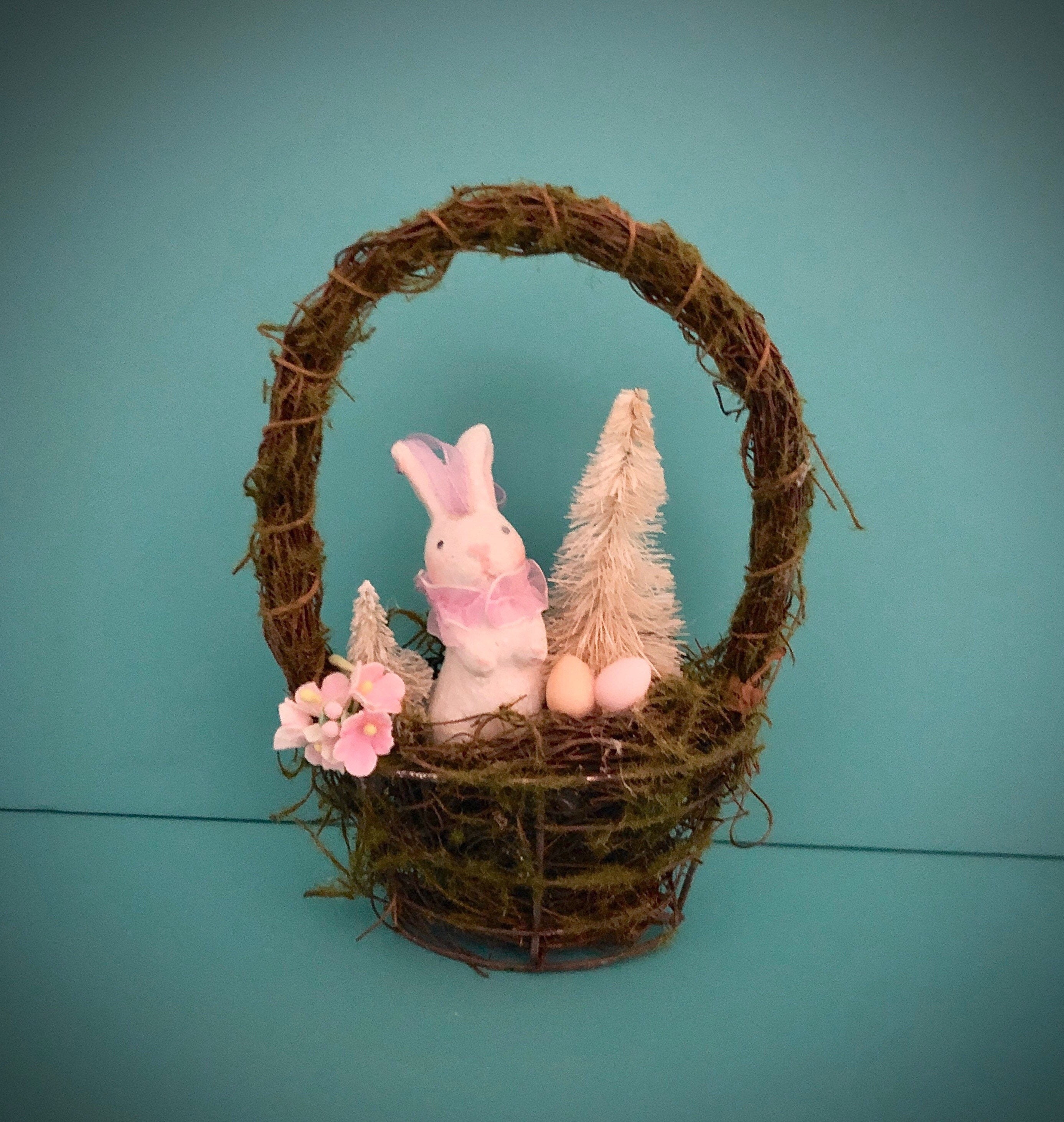 Easter Bunny Vignette in Vine Basket Vintage Millinery Flowers -  Canada
