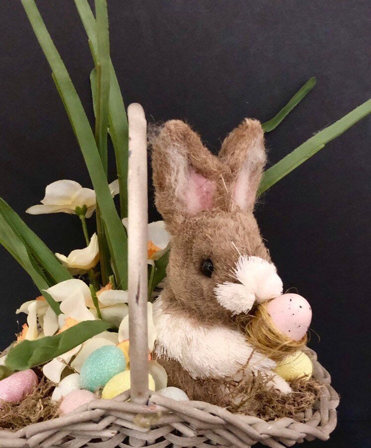 Vintage Wicker Easter Basket With Sisal Easter Bunny and Etsy
