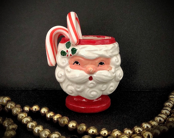 Vintage Christmas Santa Votive Candleholder with Curly Beard MCM midcentury